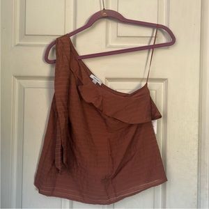 NWT Nine West Women’z One Shoulder Ruffled Neck Top (Mocha Frosting, XS)